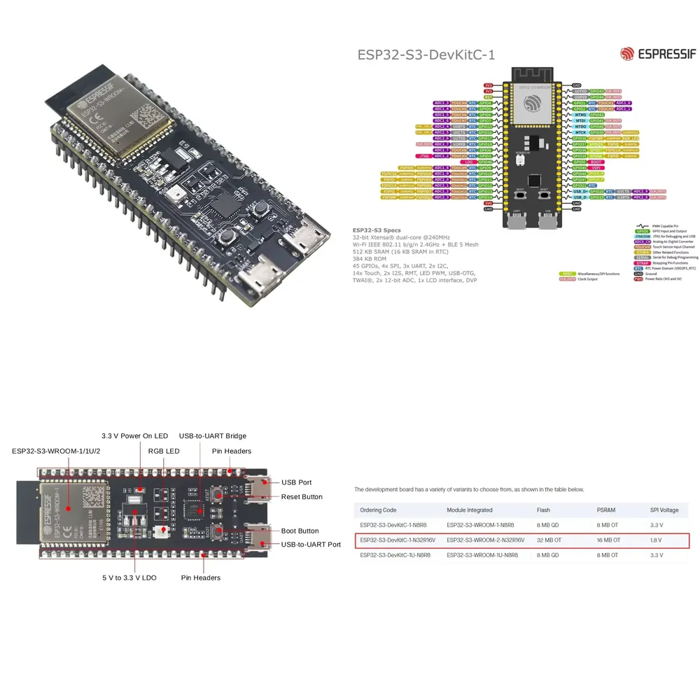Esp32 S3 - لوحة تطوير Espressif ESP32-S3-DevKitC-1، تتميز بوحدة
